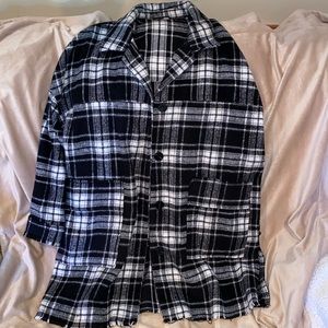 Black and white soft mid thigh length jacket